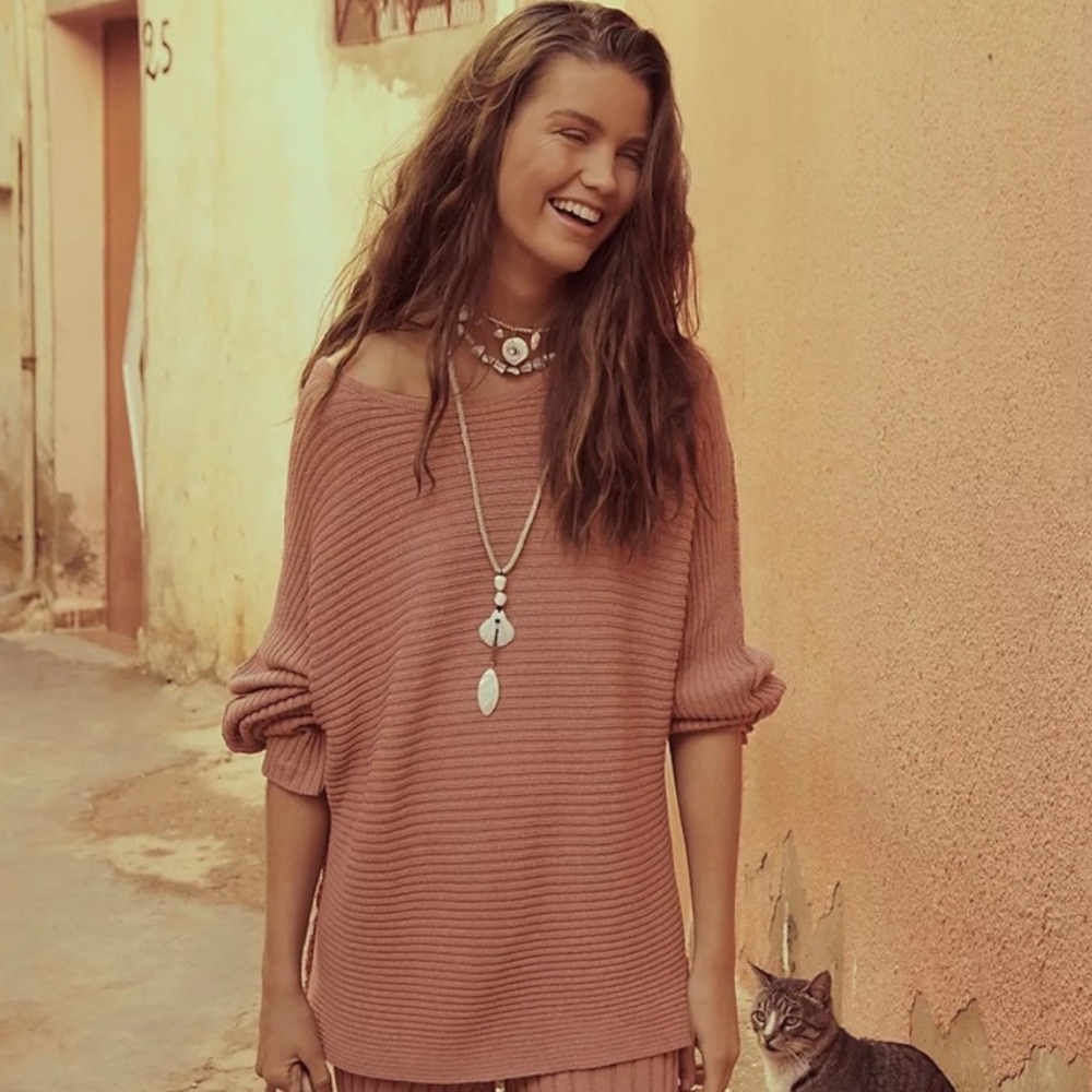 NWT Free People Beach Imogene Oversized Knit Tunic‎ Sweater Top Large Relaxed - Picture 3 of 8